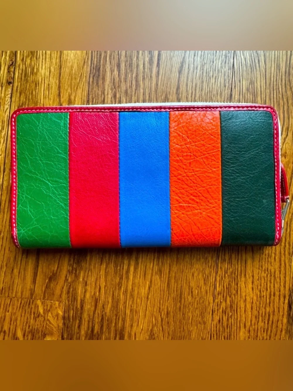Balenciaga Multicolor Striped Leather Zip Wallet - Green/Orange/Blue/Red